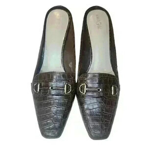 East 5th Shoes Mules Womens 9.5 Kitten Heels Y2K Brown Gold Buckle